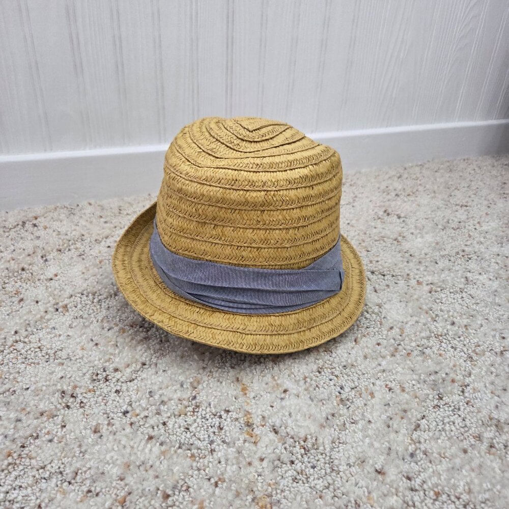 Straw Fedora Hat w/Blue Trim Women's